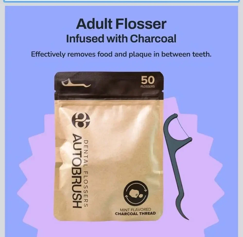 Autobrush Dental Flossers Charcoal Infused Mint Flavored (50 Count)